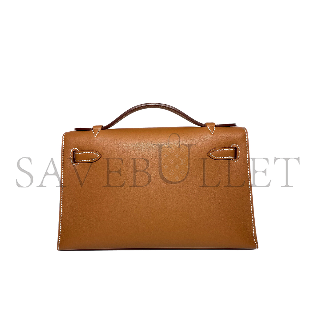 HERMES KELLY POCHETTE GOLD SWIFT PALLADIUM HARDWARE (22*14*7cm) 